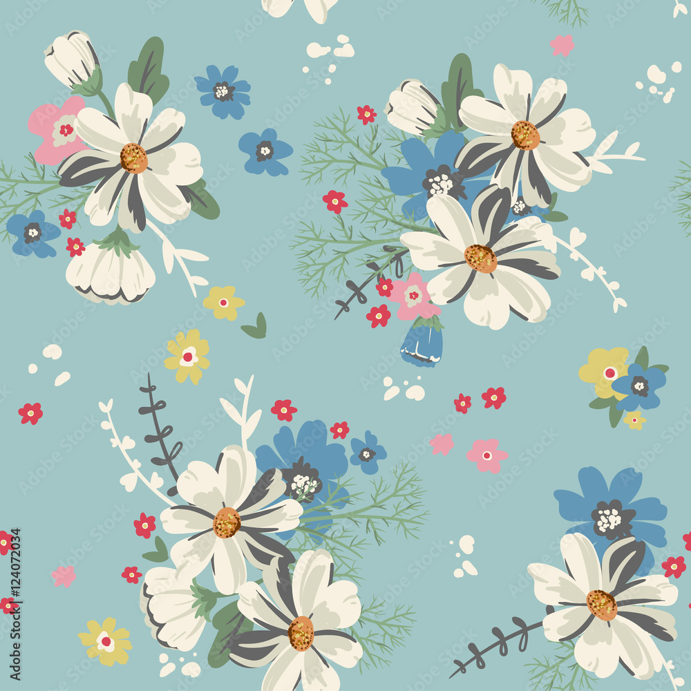 Flower seamless pattern in vintage style.