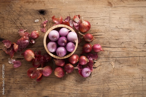 shallots still life wood background