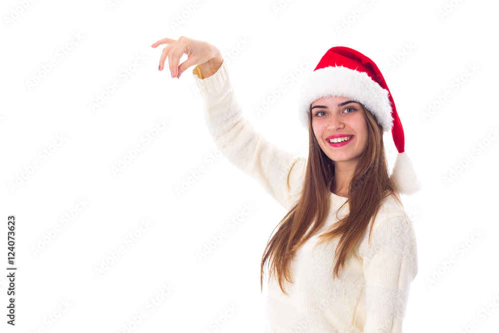 Woman in red christmas hat Woman in red christmas hat