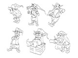 Vector line drawings for christmas elfs for coloring book