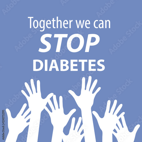 stop diabetes text with hands up in blue color backdrop © paulagomezg