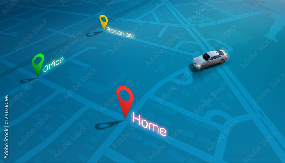 GPS Navigation map with POI and markers - 3d illustration GPS Navigation map with POI and markers - 3d illustration