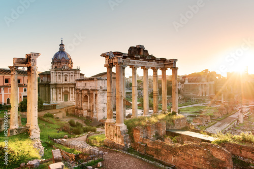 Canvastavla Roman Forum at sunrise, Italy