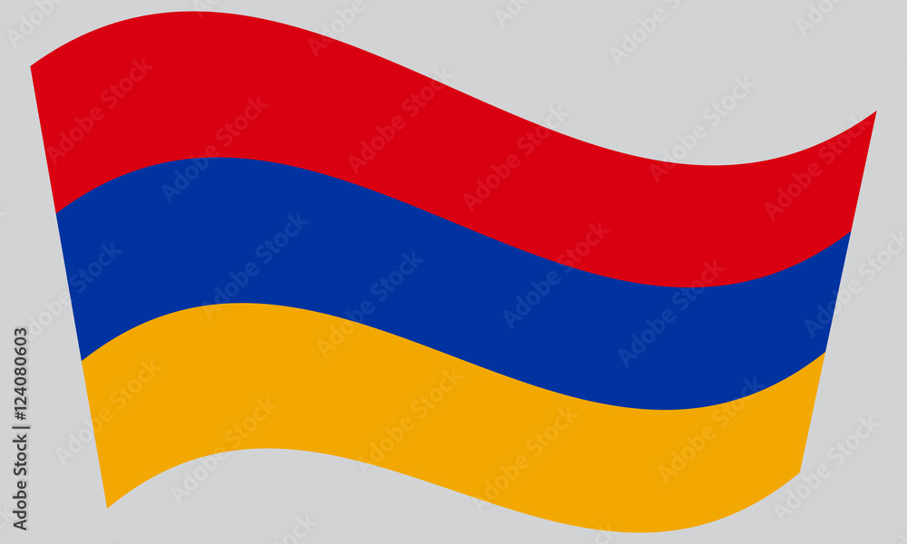 Flag of Armenia waving on gray background Flag of Armenia waving on gray background