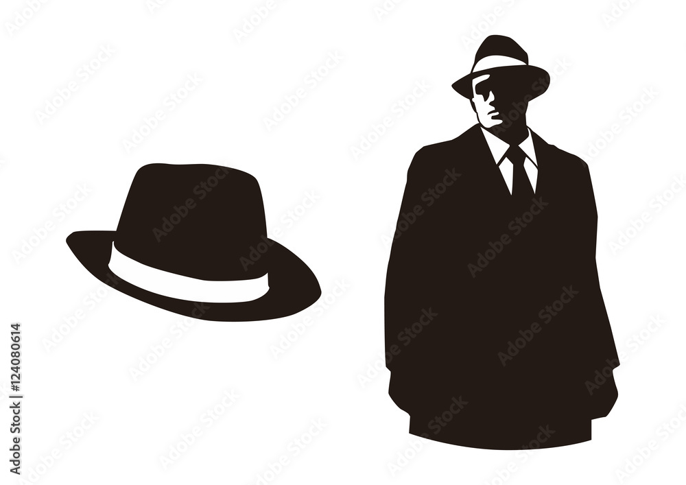mafia and their hat silhouette design - obrazy, fototapety, plakaty 