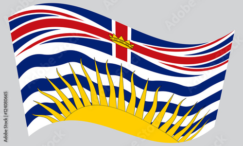 Flag of British Columbia waving on gray background