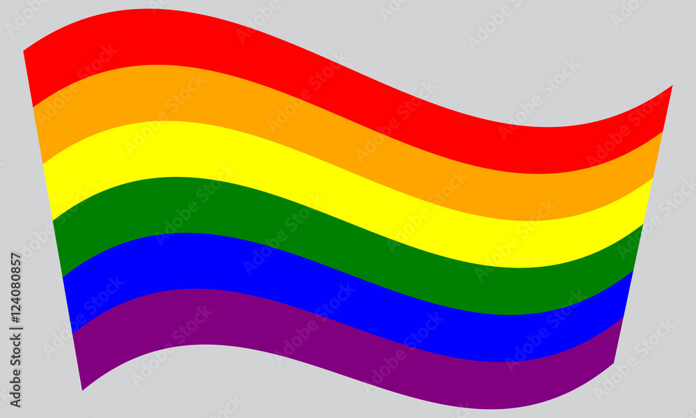 Rainbow gay pride flag waving on gray background Rainbow gay pride flag waving on gray background
