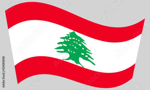 Flag of Lebanon waving on gray background