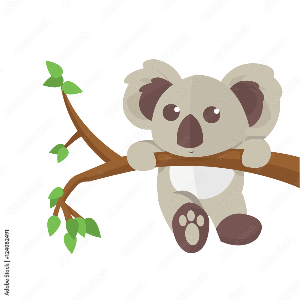 Fototapeta premium Koala wspinaczka drzewo charakter zwierzęcia. Ilustracji wektorowych.