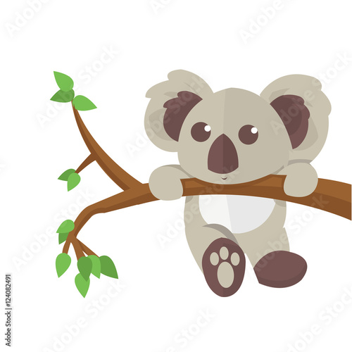 Koala climbing tree animal character.  Vector illustration.