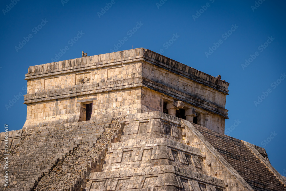 Detail of Mayan Temple pyramid  of Kukulkan - Chichen Itza, Yucatan, Mexico