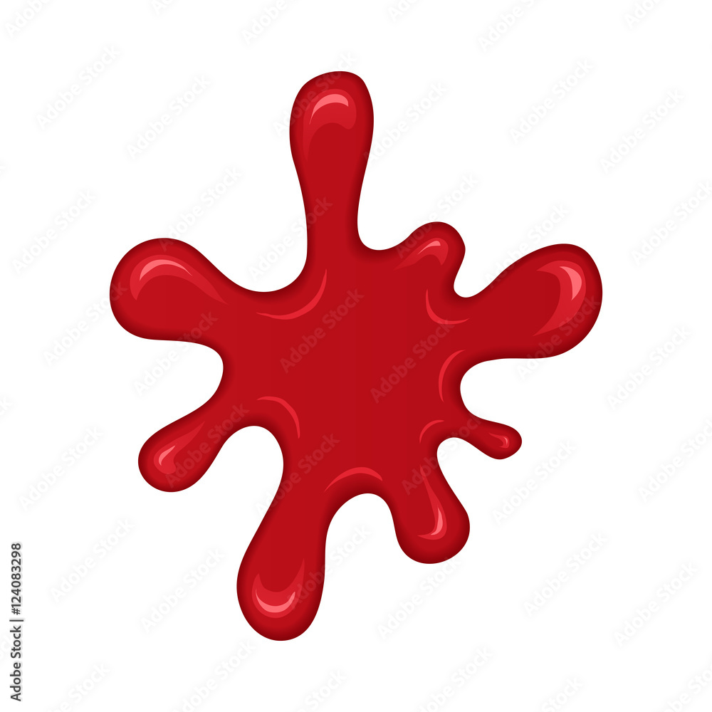 Blood splash. Stain or drop of red liquid. Abstract vector illustration. Isolated splatter or blot of paint on white background. Halloween design for banner and flyers Blood splash. Stain or drop of red liquid. Abstract vector illustration. Isolated splatter or blot of paint on white background. Halloween design for banner and flyers
