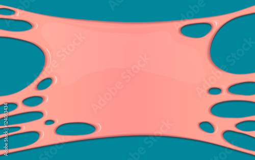Pink vector background with sticky bubblegum. Burst of sweet bubble gum. Banner in cartoon design. Graphic blank template. Abstract funny illustration