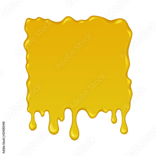 Vector splash of honey. Drop and splatter of yellow orange liquid. Abstract stain or blob of paint isolated on white. Cartoon design. Graphic element for banner or sticker.