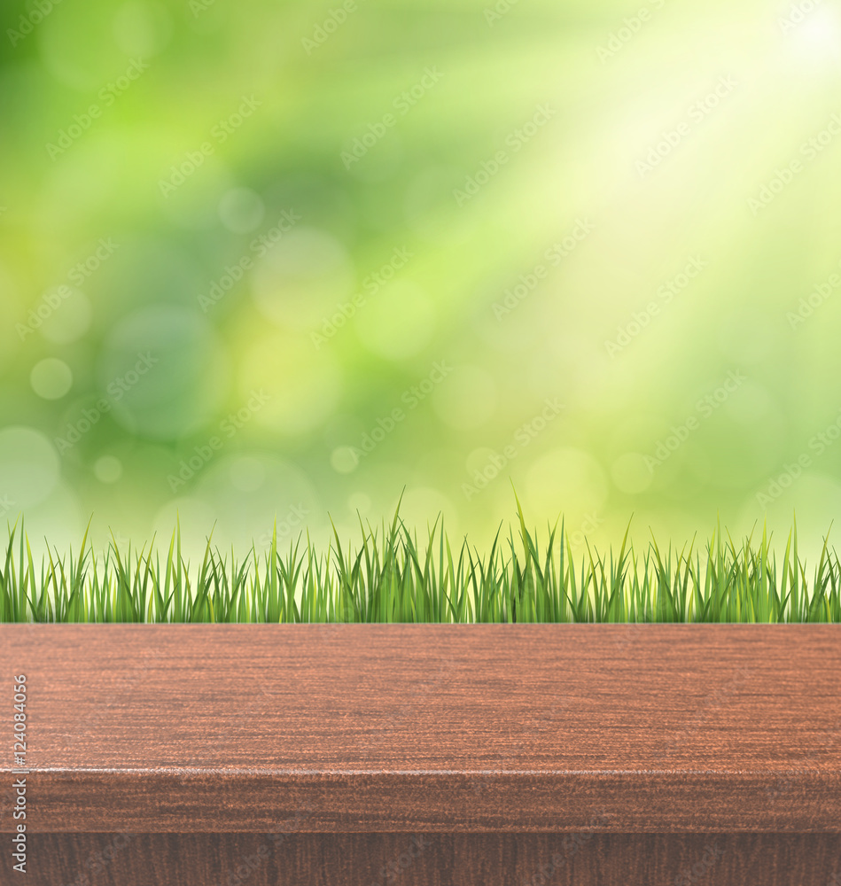 Fototapeta premium green turf with wooden grain