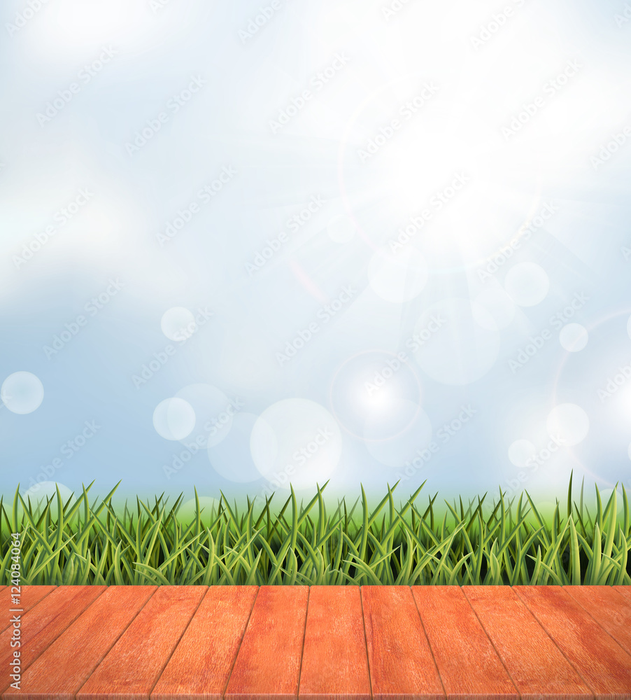 Fototapeta premium green turf with wooden grain