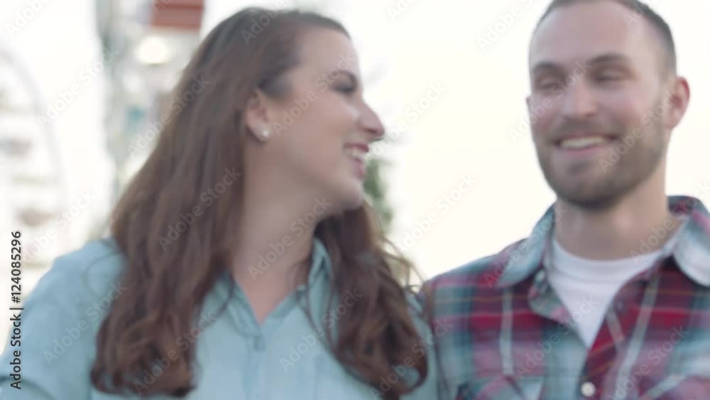 Loving Boyfriend and Girlfriend on a Date Smiling and Walking Dreamy Shallow Depth of Field Shot Loving Boyfriend and Girlfriend on a Date Smiling and Walking Dreamy Shallow Depth of Field Shot