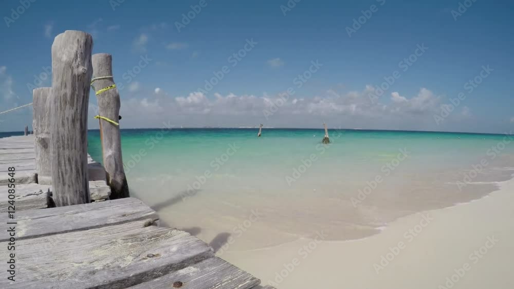 Waves and empty dock paradise timelapse in Isla Mujeres, Mexico, zoom. Waves and empty dock paradise timelapse in Isla Mujeres, Mexico, zoom.