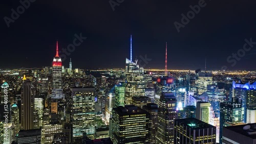 New York City Skyline Manhattan Buildings Night Timelapse