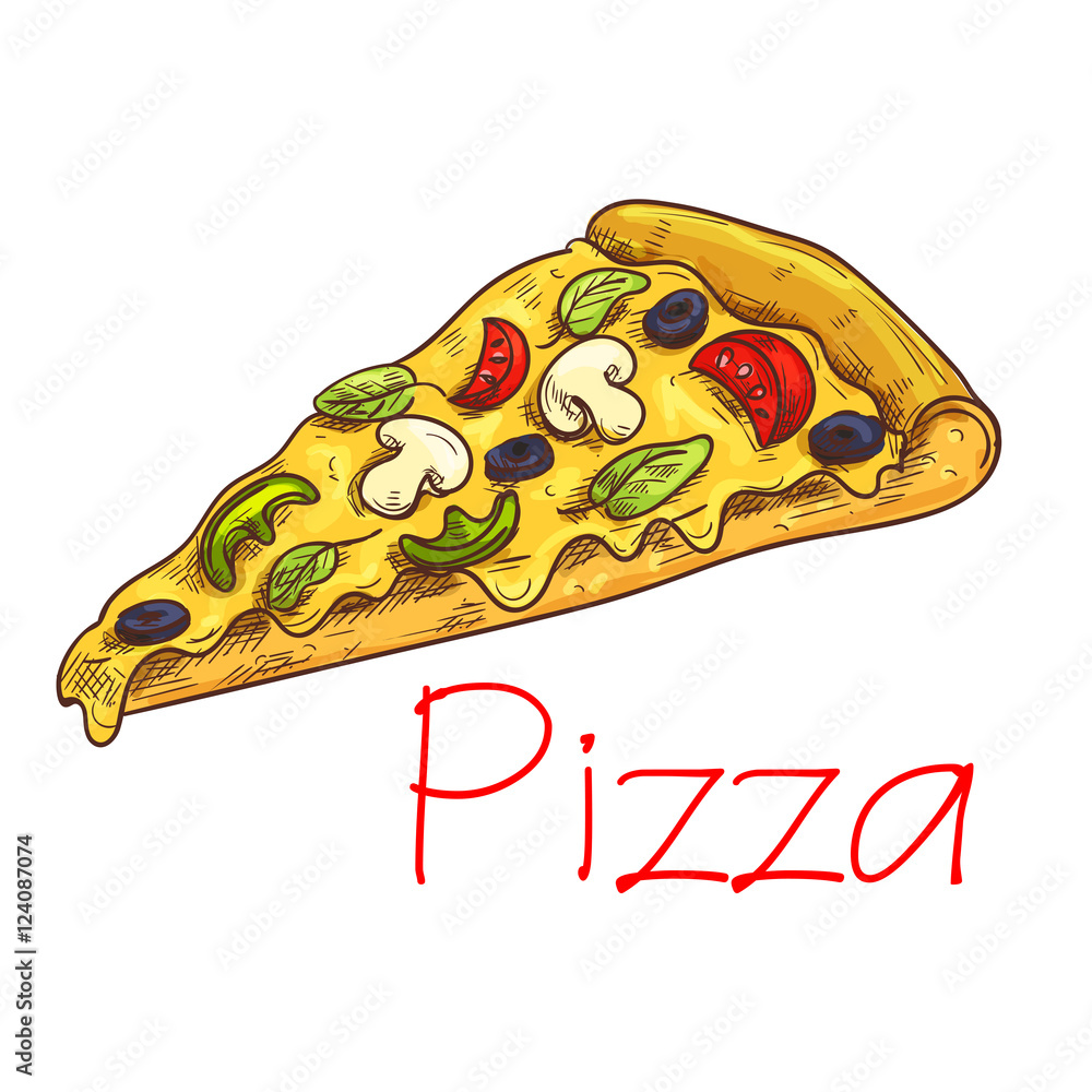 Pizza with cheese and vegetables sketch Pizza with cheese and vegetables sketch