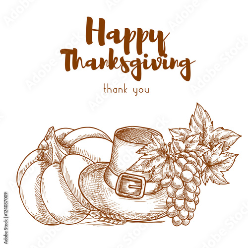 Thanksgiving sketch retro greeting card