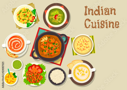 Indian cuisine icon of popular dishes with dessert