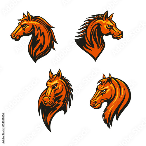 Tribal wild horse or mustang head icon set