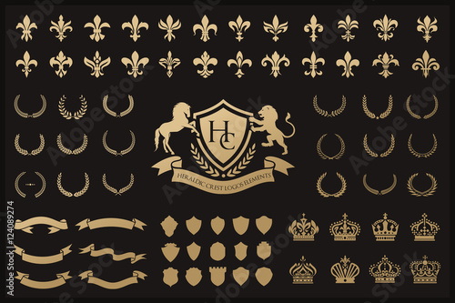 Heraldic Crest Logos elements set