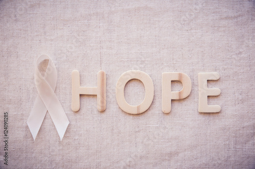 HOPE word with white ribbon, Bone cancer awareness, Multiple Hereditary Exostoses, Postpartum Depression photo