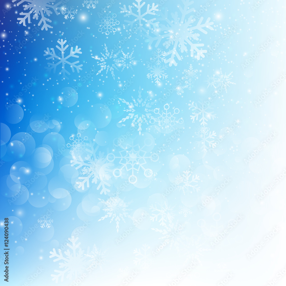 Snow fall with bokeh abstract blue background vector illustratio