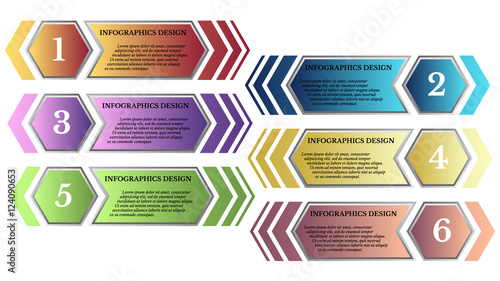 A set of colorful numbered arrow tags with hexagon for infographic
