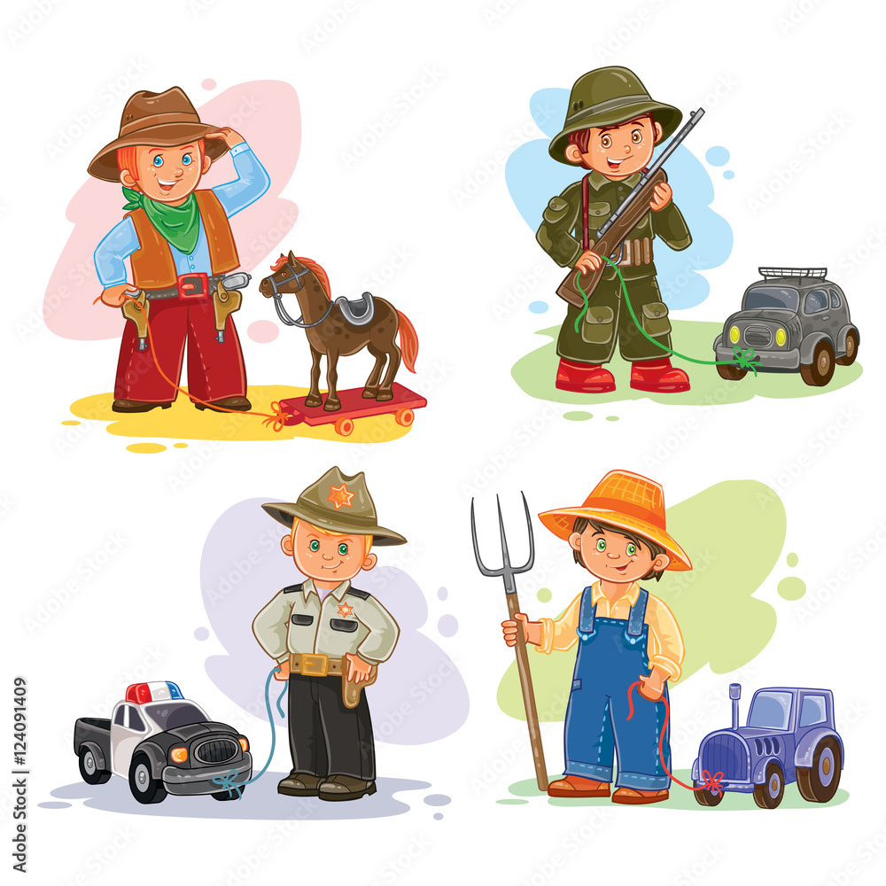 Obraz premium Set vector icons of small children different professions