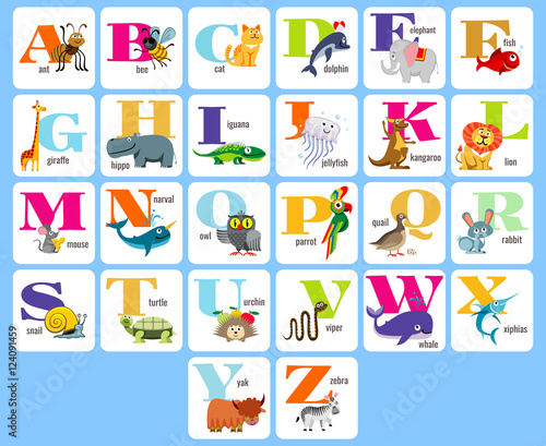 Kids full alphabeth with cartoon animals vector illustration
