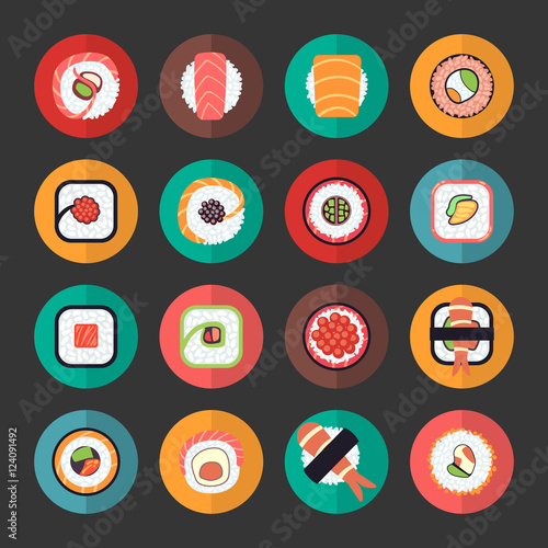 Japanese food sushi icons vector illustration set
