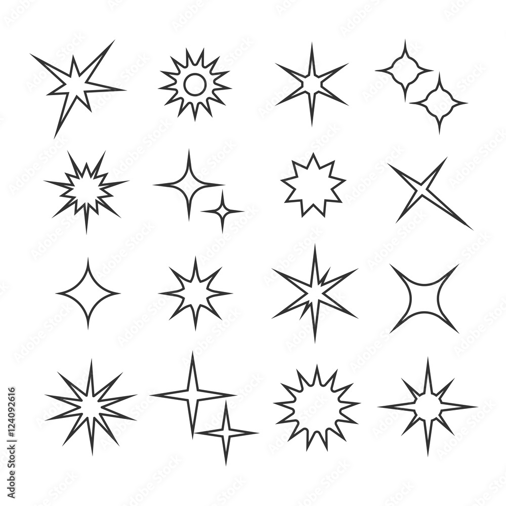 Sparkles, twinkle lights line vector icons Sparkles, twinkle lights line vector icons