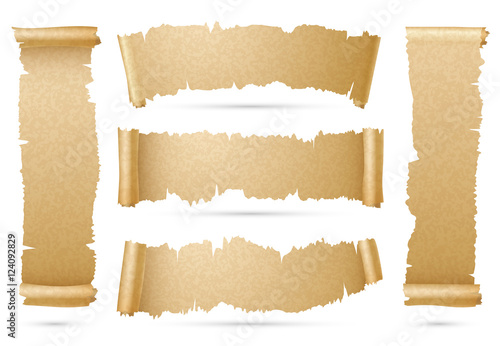 Vertical and horizontal old paper scroll ribbon banners vector set