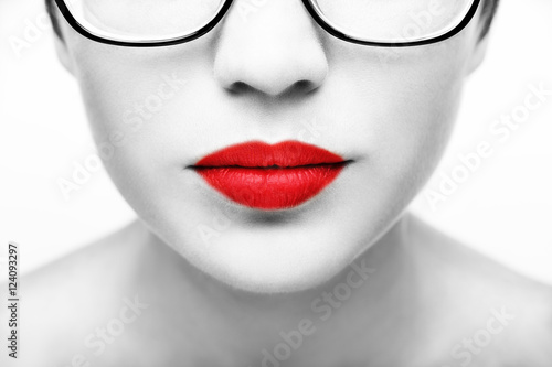 Fototapeta Naklejka Na Ścianę i Meble -  Plump sexy lips and perfect skin on a white background