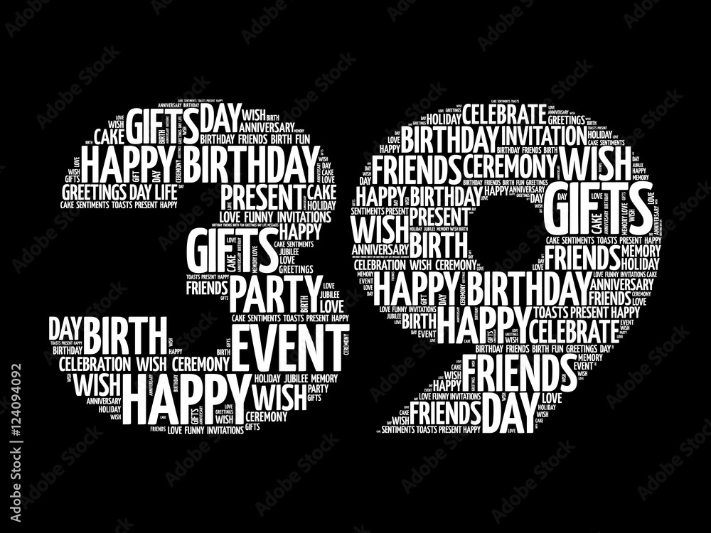 Happy 39th birthday word cloud collage concept Stock Vector | Adobe Stock