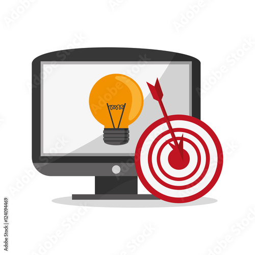 Computer bulb and target icon. Social media marketing communication theme. Colorful design. Vector illustration
