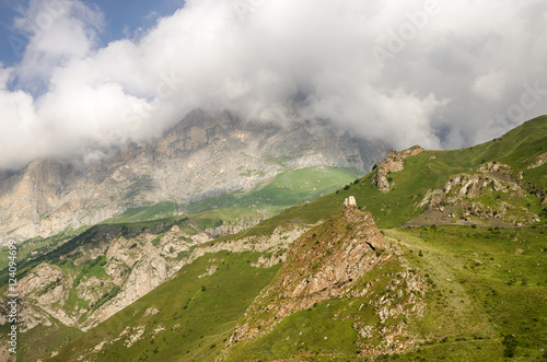 Landscape, Caucasus Mountains in summer cloudy day