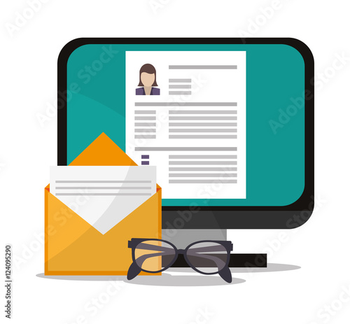 Document computer and glasses icon. Human resources search employee and business theme. Colorful design. Vector illustration