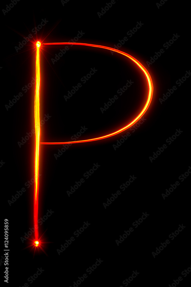 Obraz premium red light painting letter I on black background
