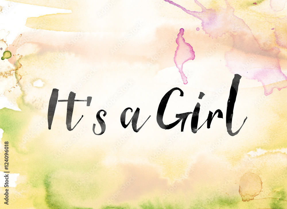It's a Girl Colorful Watercolor and Ink Word Art