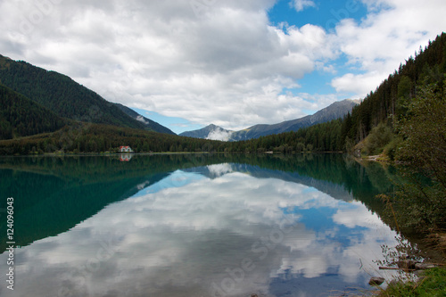 Antholzer Lake, Rasen-Anthoolz, Dolomites, South Tyrol, Italy photo