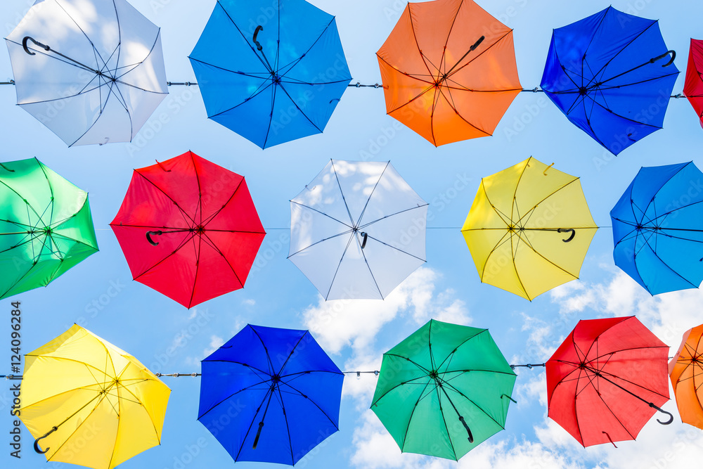 Colorful umbrellas with blue sky background Colorful umbrellas with blue sky background