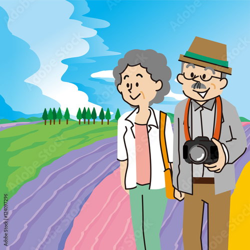 北海道富良野を旅行する老夫婦