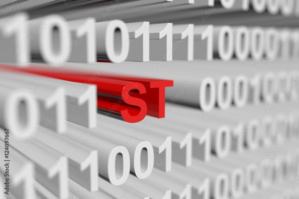 ST as a binary code with blurred background 3D illustration