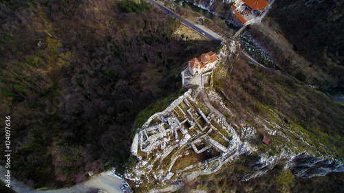 Aerial view of Asenova medieval fortress, Asenovgrad, Bulgaria photo