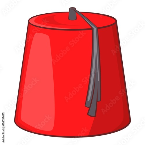 Red turkish hat fez icon. Cartoon illustration of fez vector icon for web design