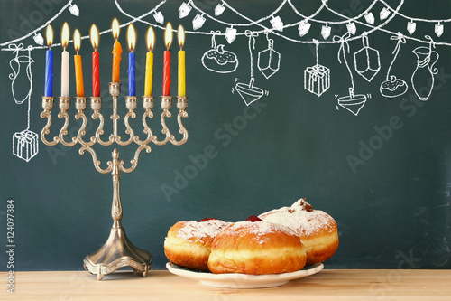 Image of jewish holiday Hanukkah with menorah (Candelabra)